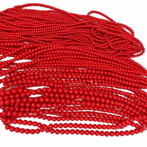 Glass Beads, Round red Approx 38 cm 