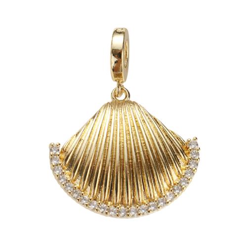 Cubique Pendentif en laiton zircon pavent, coquille, Plaqué d'or, DIY & pavé de micro zircon Environ 5mm, Vendu par PC