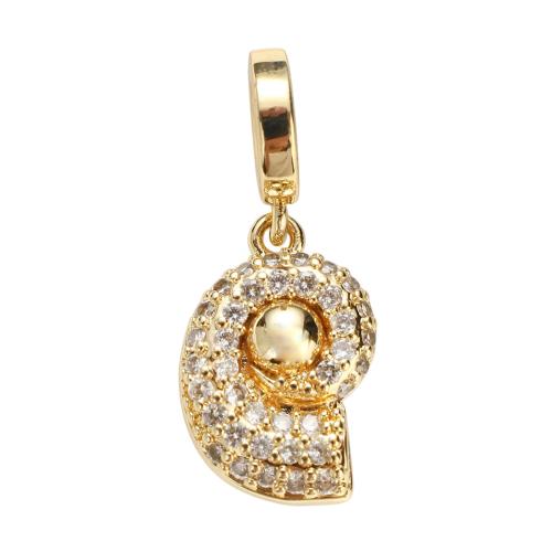 Cubique Pendentif en laiton zircon pavent, conque, Plaqué d'or, DIY & pavé de micro zircon Environ 5mm, Vendu par PC