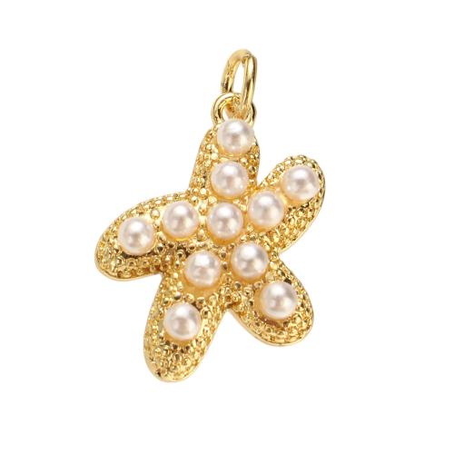 Pendentifs d'animaux en laiton, avec perle de plastique, étoile de mer, Plaqué d'or, DIY Environ 4mm, Vendu par PC[