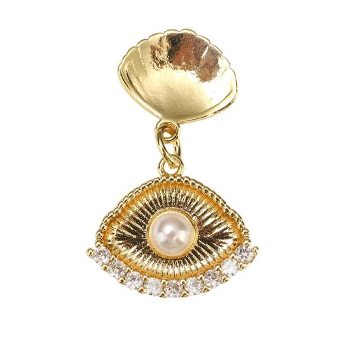 Cubique Pendentif en laiton zircon pavent, avec perle de plastique, œil, Plaqué d'or, DIY & pavé de micro zircon Environ 4mm, Vendu par PC