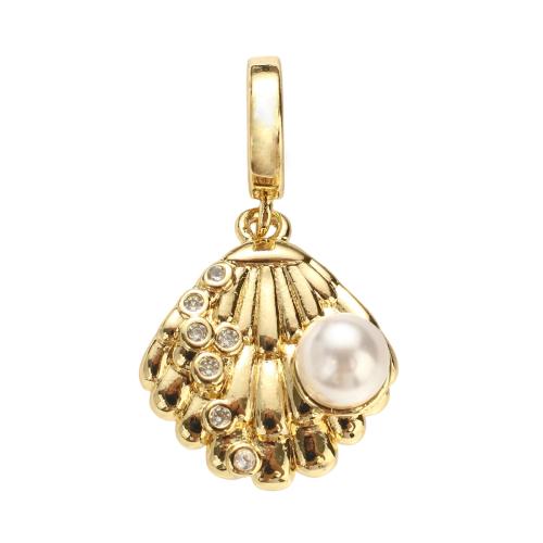 Cubique Pendentif en laiton zircon pavent, avec perle de plastique, coquille, Plaqué d'or, DIY & pavé de micro zircon Environ 5mm, Vendu par PC