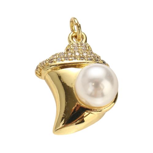 Cubique Pendentif en laiton zircon pavent, avec perle de plastique, conque, Plaqué d'or, DIY & pavé de micro zircon Environ 4mm, Vendu par PC