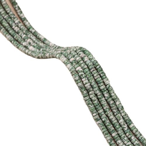 Perles en pierres aux taches vertes, Greenstone, Plat rond, poli, DIY Environ 38 cm, Vendu par brin
