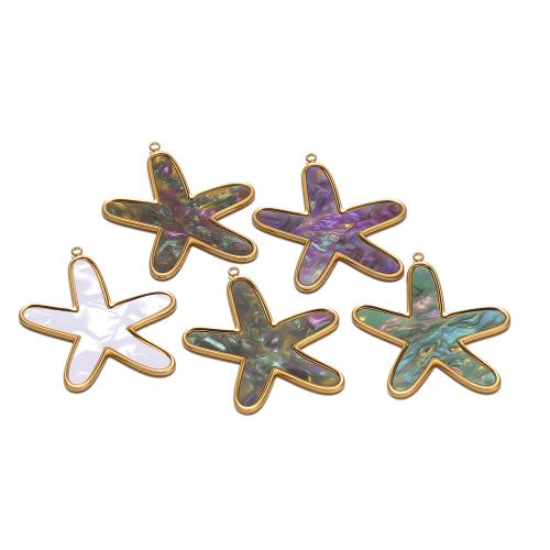 Natürliche Muschel Anhänger, 304 Edelstahl, mit Muschel, Seestern, goldfarben plattiert, DIY & Emaille, keine, 39x44mm, 4PCs/Tasche, verkauft von Tasche