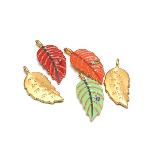 Stainless Steel Enamel Pendants, 304 Stainless Steel, Leaf, gold color plated, DIY 