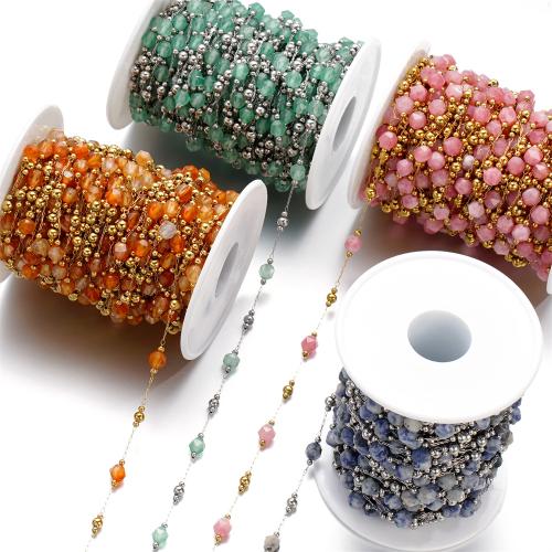 Cadena de cuentas de piedras preciosas, acero inoxidable 304, con Piedras preciosas, chapado, Bricolaje & facetas, más colores para la opción, 1m/Bolsa, Vendido por Bolsa