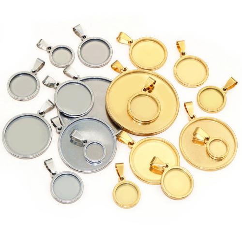 Stainless Steel Pendant Setting, 304 Stainless Steel, Flat Round, plated, DIY 