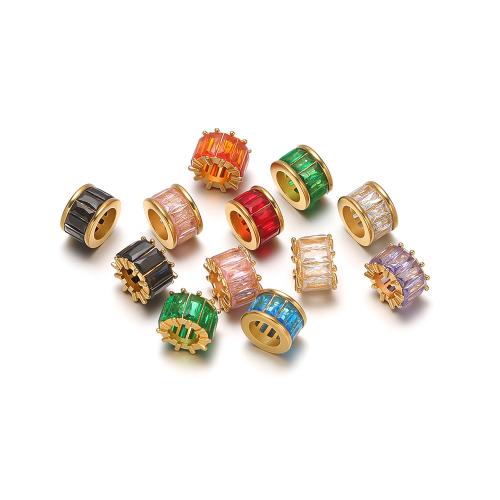 Stainless Steel Large Hole Beads, 304 Stainless Steel, gold color plated, DIY & micro pave cubic zirconia 