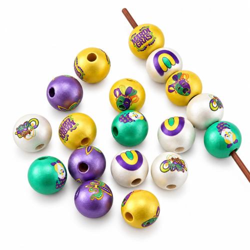 Halloween Jewelry Bead, Wood, Round, printing, DIY 16mm Approx 4mm 
