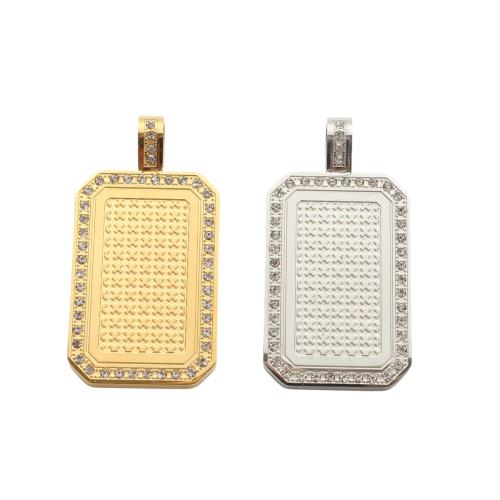 Stainless Steel Tag Charm, 304 Stainless Steel, Rectangle, plated, DIY & with rhinestone 