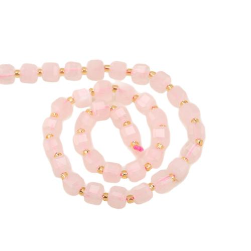 Natural Rose Quartz Beads, Square, polished, DIY & faceted Approx 38 cm 