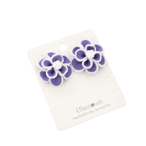 ポリマークレイ スタッドイヤリング, 花形, ファッションジュエリー & 女性用, パープル, earring size needle length 12mm, 売り手 ペア
