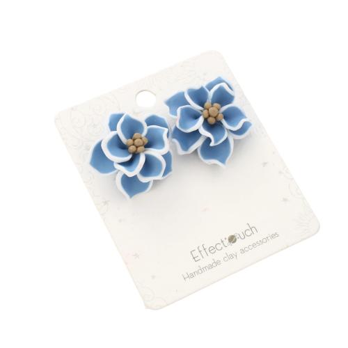 ポリマークレイ スタッドイヤリング, 花形, ファッションジュエリー & 女性用, ブルー, earring size needle length 12mm, 売り手 ペア