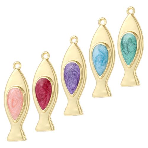 Enamel Brass Pendants, Fish, gold color plated, DIY 