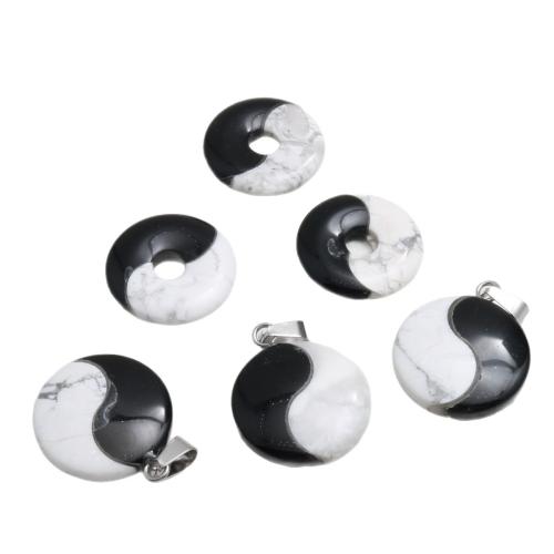 Gemstone Jewelry Pendants, Obsidian, with Howlite, DIY 25mm 