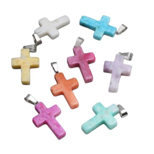 Gemstone Jewelry Pendants, Natural Stone, with 304 Stainless Steel, Cross, dyed & DIY 