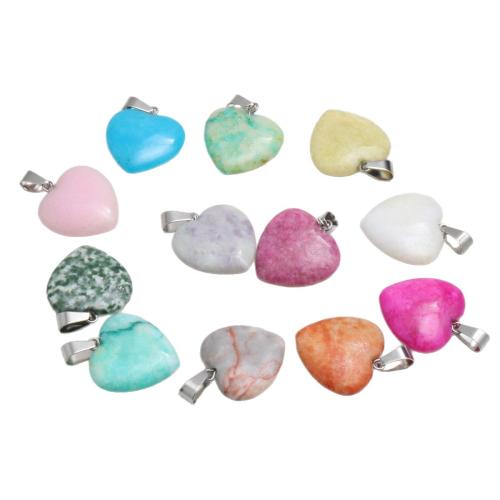 Gemstone Jewelry Pendants, Natural Stone, with 304 Stainless Steel, Heart, dyed & DIY 