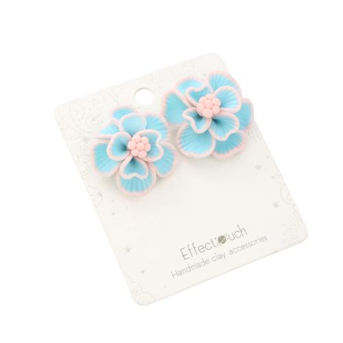 argile de polymère boucle d oreille dormeuse, fleur, bijoux de mode & pour femme, bleu ciel, earring size needle length 12mm, Vendu par paire[