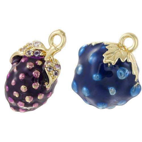 Enamel Brass Pendants, Grape, gold color plated, DIY 