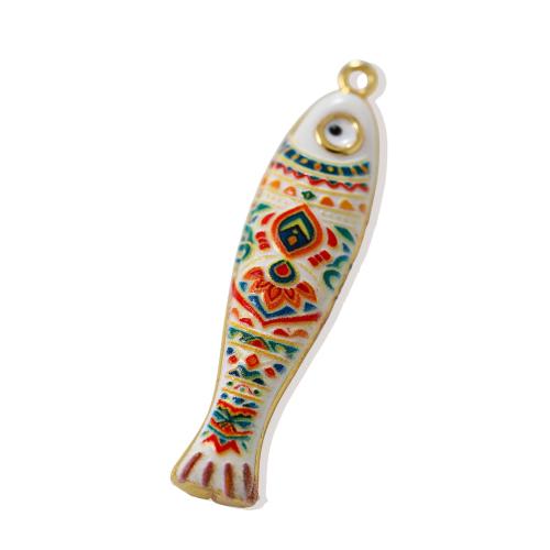 Enamel Brass Pendants, Fish, gold color plated, DIY 