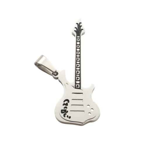 Acier inoxydable Instrument de musique \u0026 Remarque Pendentif, Acier inoxydable 304, guitare, DIY & émail, couleur originale Vendu par PC