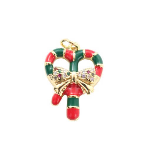 Cubic Zirconia Micro Pave Brass Pendants, gold color plated, Christmas Design & DIY & micro pave cubic zirconia & enamel 