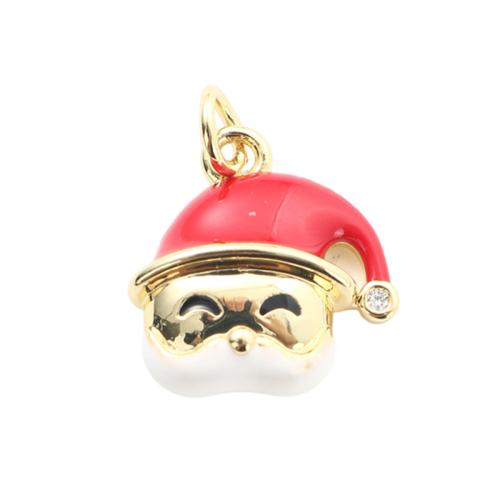Cubic Zirconia Micro Pave Brass Pendants, Santa Claus, gold color plated, Christmas Design & DIY & micro pave cubic zirconia & enamel 