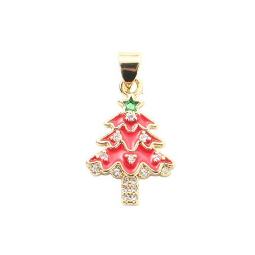 Cubic Zirconia Micro Pave Brass Pendants, Christmas Tree, gold color plated, Christmas Design & DIY & micro pave cubic zirconia & enamel 
