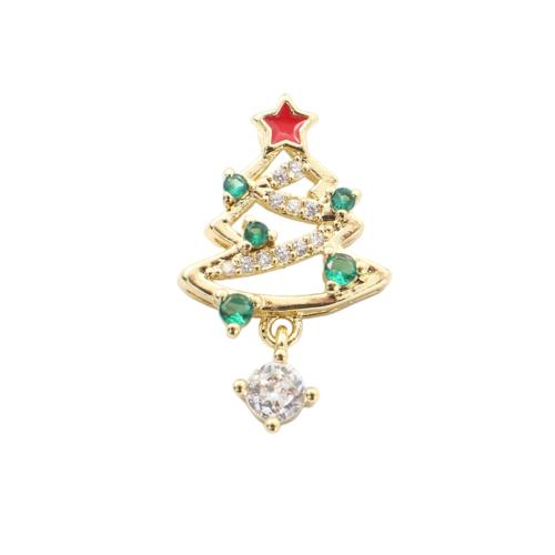 Cubic Zirconia Micro Pave Brass Pendants, Christmas Tree, gold color plated, Christmas Design & DIY & micro pave cubic zirconia & enamel 