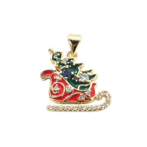 Cubic Zirconia Micro Pave Brass Pendants, gold color plated, Christmas Design & DIY & micro pave cubic zirconia & enamel 