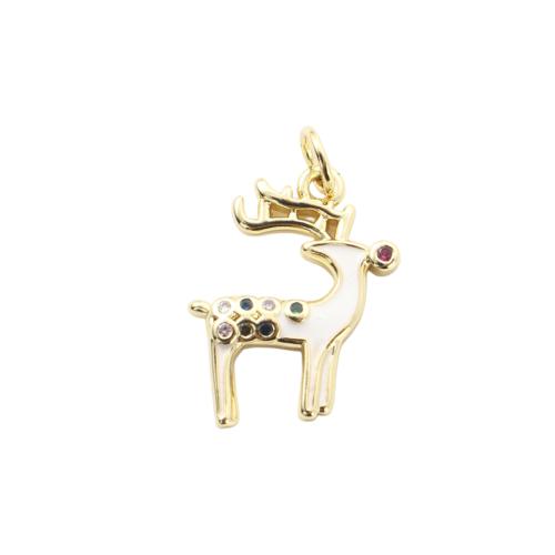 Cubic Zirconia Micro Pave Brass Pendants, Christmas Reindeer, gold color plated, Christmas Design & DIY & micro pave cubic zirconia & enamel 