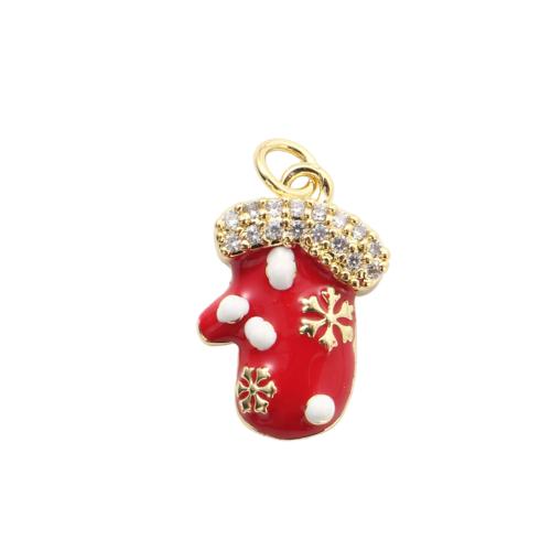 Cubic Zirconia Micro Pave Brass Pendants, Christmas Glove, gold color plated, Christmas Design & DIY & micro pave cubic zirconia & enamel 