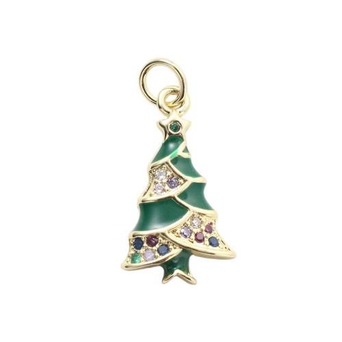 Cubic Zirconia Micro Pave Brass Pendants, Christmas Tree, gold color plated, Christmas Design & DIY & micro pave cubic zirconia & enamel 
