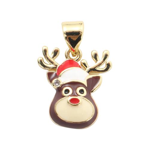 Cubic Zirconia Micro Pave Brass Pendants, Christmas Reindeer, gold color plated, Christmas Design & DIY & micro pave cubic zirconia & enamel 