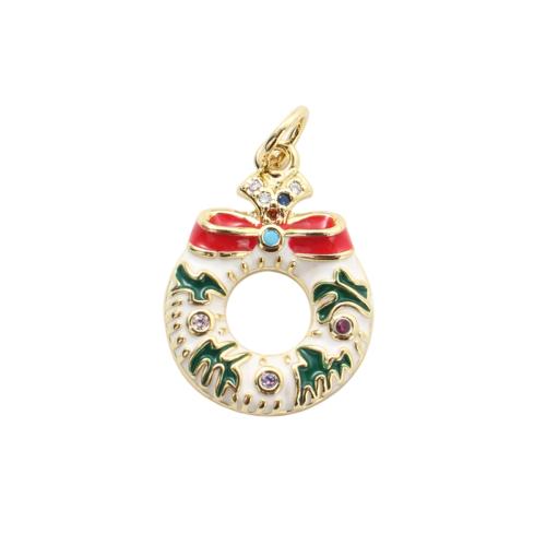 Cubic Zirconia Micro Pave Brass Pendants, gold color plated, Christmas Design & DIY & micro pave cubic zirconia & enamel 
