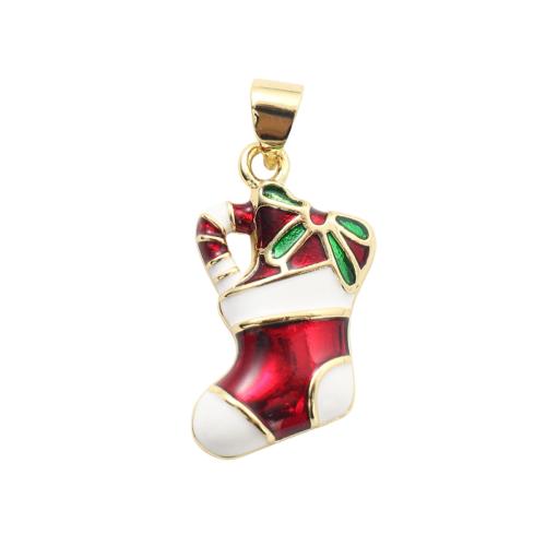 Enamel Brass Pendants, Christmas Sock, gold color plated, Christmas Design & DIY 