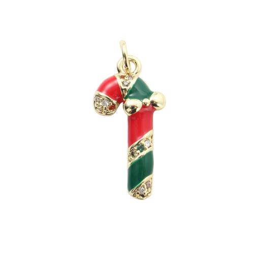 Cubic Zirconia Micro Pave Brass Pendants, Christmas Candy Cane, gold color plated, Christmas Design & DIY & micro pave cubic zirconia & enamel 