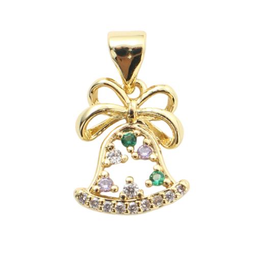 Cubic Zirconia Micro Pave Brass Pendants, Christmas Bell, gold color plated, Christmas Design & DIY & micro pave cubic zirconia & hollow 