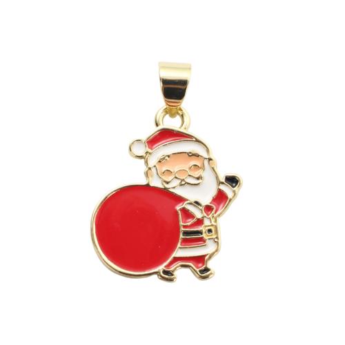 Enamel Brass Pendants, Santa Claus, gold color plated, Christmas Design & DIY 