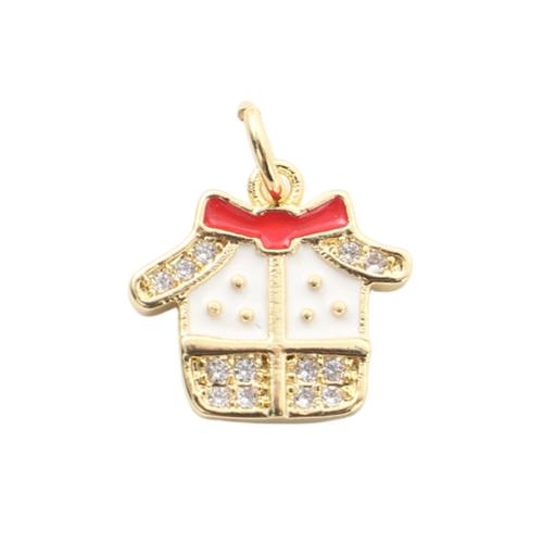 Cubic Zirconia Micro Pave Brass Pendants, Box, gold color plated, Christmas Design & DIY & micro pave cubic zirconia & enamel 