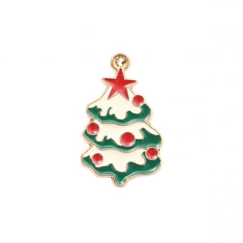 Zinc Alloy Christmas Pendants, Christmas Tree, gold color plated, DIY & enamel 
