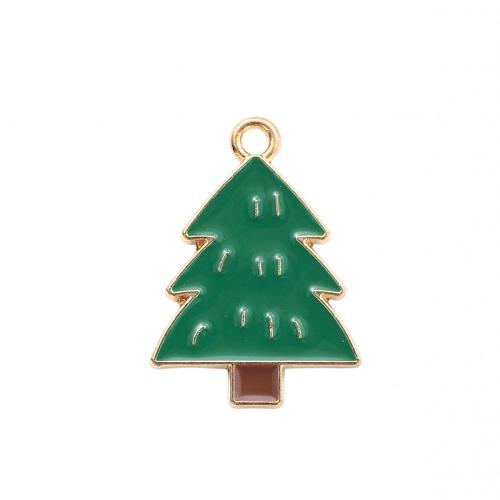 Zinc Alloy Christmas Pendants, Christmas Tree, gold color plated, DIY & enamel 