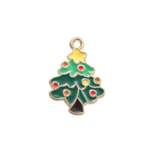 Zinc Alloy Christmas Pendants, Christmas Tree, gold color plated, DIY & enamel 