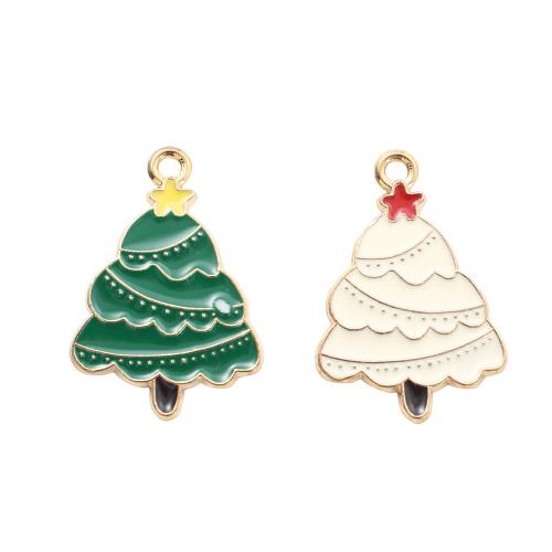 Zinc Alloy Christmas Pendants, Christmas Tree, gold color plated, DIY & enamel 