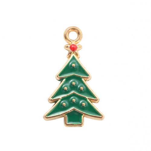 Zinc Alloy Christmas Pendants, Christmas Tree, gold color plated, DIY & enamel 