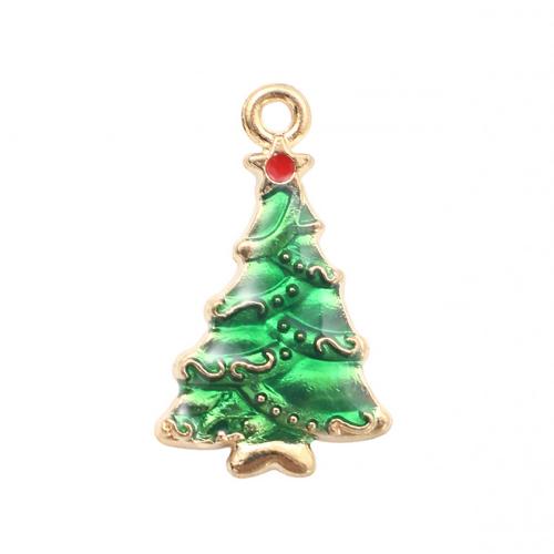 Zinc Alloy Christmas Pendants, Christmas Tree, gold color plated, DIY & enamel 