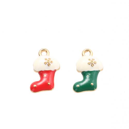 Zinc Alloy Christmas Pendants, Christmas Sock, gold color plated, DIY & enamel 