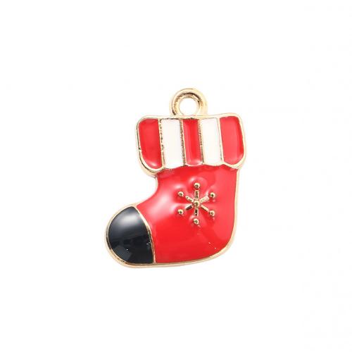 Zinc Alloy Christmas Pendants, Christmas Sock, gold color plated, DIY & enamel 