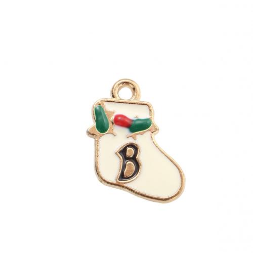 Zinc Alloy Christmas Pendants, Christmas Sock, gold color plated, DIY & enamel 